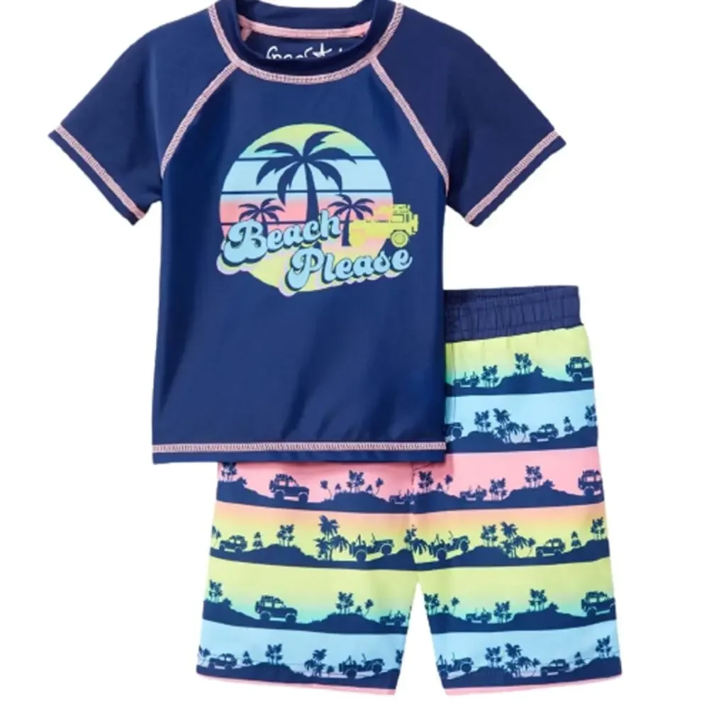 Freestyle Swim 'Beach Please' Rashguard & Swim Board Shorts Size 5 NWT